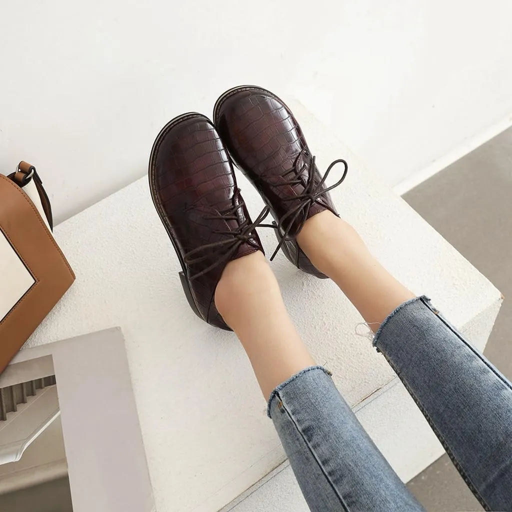 MIOKE Women's Classic Flat Saddle Oxford Shoes Lace Up Comfort Low Heel Western School Oxfords Loafers