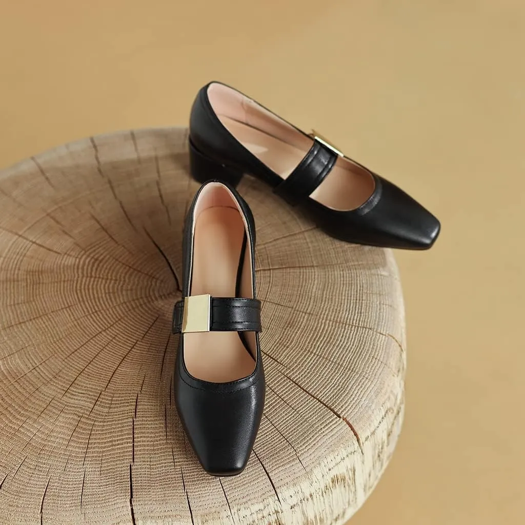 MIOKE Women's Square Toe Buckle Pump Oxfords Classic Mary Jane Comfort Chunky Mid Heel Western Dress Shoes