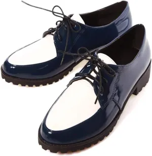 MIOKE Women's Two Tone Flat Saddle Oxford Shoes Wingtip Lace Up Comfort Low Heel Vintage Oxfords Brogues