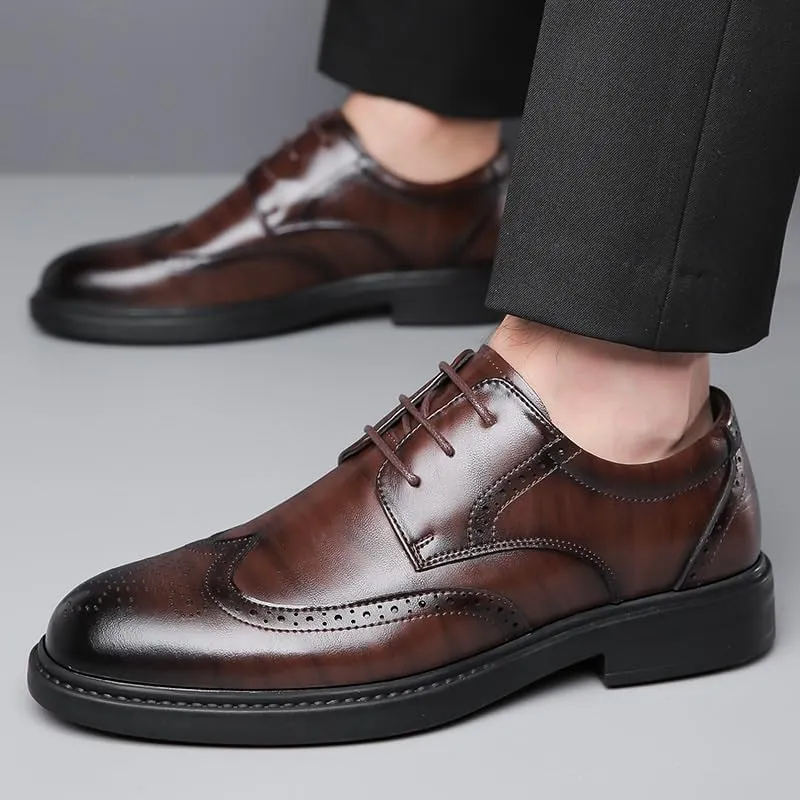 Modern Comfort Lace-Up Brogue Oxfords Men's Low Top Non Slip Breathable Walking Shoes Daily Casual Business Leather Shoes