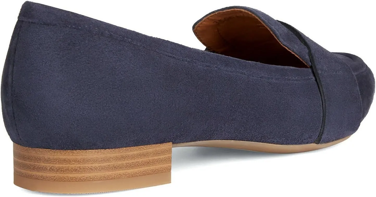 MOOMMO Women Flat Heel Pointed Toe Loafers Suede Slip on Loafer Flats Comfortable 1 Inch Low Chunky Heel Dress Shoes Office Ladies Work Drive Casual Penny Loafers Classic Vintage 4-11 M US