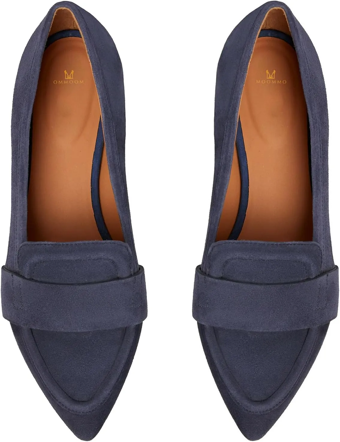 MOOMMO Women Flat Heel Pointed Toe Loafers Suede Slip on Loafer Flats Comfortable 1 Inch Low Chunky Heel Dress Shoes Office Ladies Work Drive Casual Penny Loafers Classic Vintage 4-11 M US