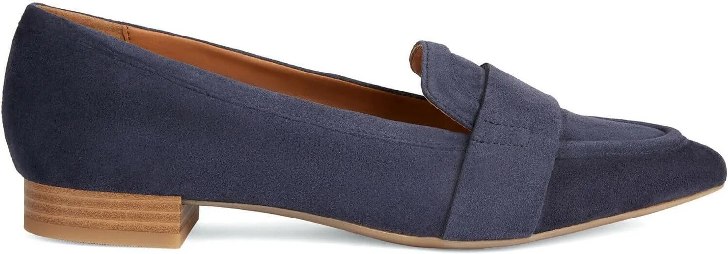 MOOMMO Women Flat Heel Pointed Toe Loafers Suede Slip on Loafer Flats Comfortable 1 Inch Low Chunky Heel Dress Shoes Office Ladies Work Drive Casual Penny Loafers Classic Vintage 4-11 M US