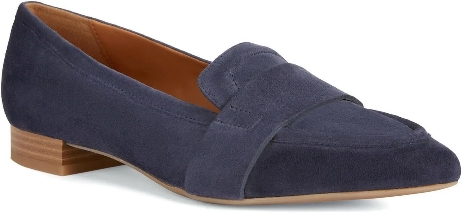 MOOMMO Women Flat Heel Pointed Toe Loafers Suede Slip on Loafer Flats Comfortable 1 Inch Low Chunky Heel Dress Shoes Office Ladies Work Drive Casual Penny Loafers Classic Vintage 4-11 M US