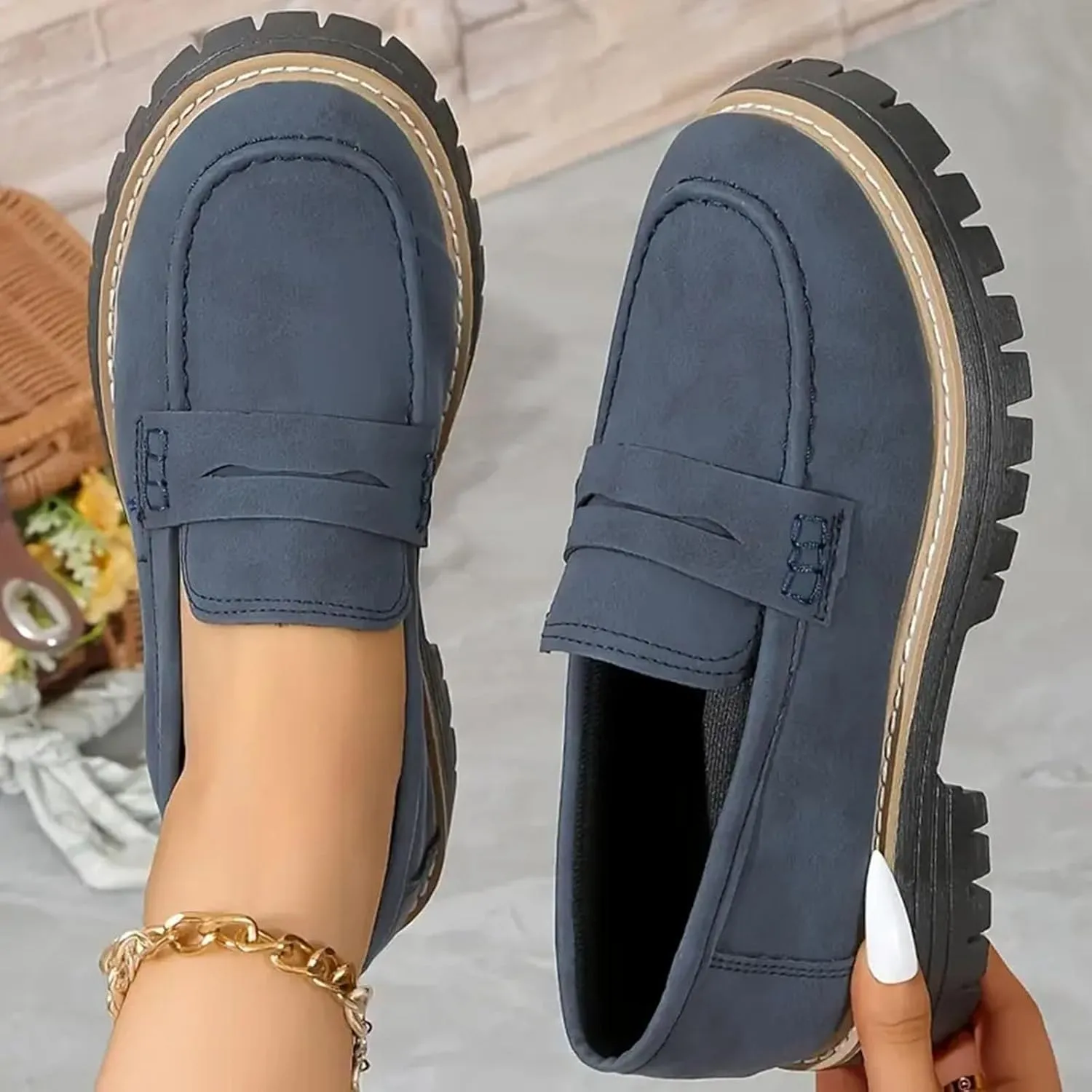 Orthopedic Platform Loafers Comfort Orthopedic Shoes, Chunky Loafers Womens Round Toe Walking Shoe, Orthoture Slip on Shoes
