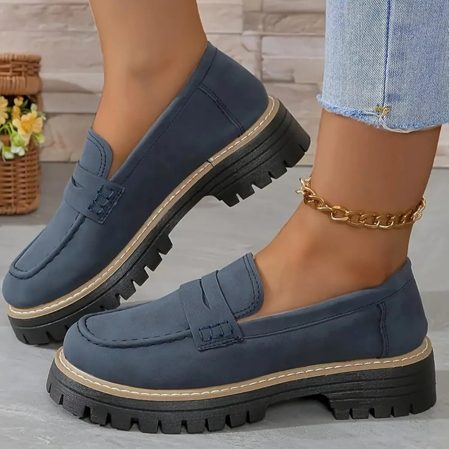 Orthopedic Platform Loafers Comfort Orthopedic Shoes, Chunky Loafers Womens Round Toe Walking Shoe, Orthoture Slip on Shoes