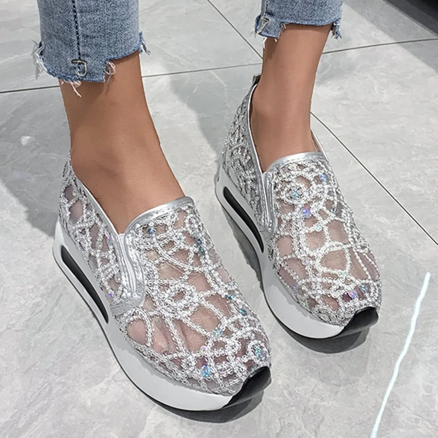 Platform Sneakers for Women 2023 Slip On Shoes Women Wide Mule Work Out Shoes Gym for Women Wide Womens High Top Sneakers Black Zapatos De Mujer para Hacer Ejercicio