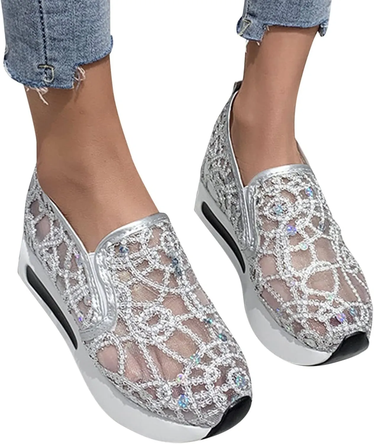Platform Sneakers for Women 2023 Slip On Shoes Women Wide Mule Work Out Shoes Gym for Women Wide Womens High Top Sneakers Black Zapatos De Mujer para Hacer Ejercicio