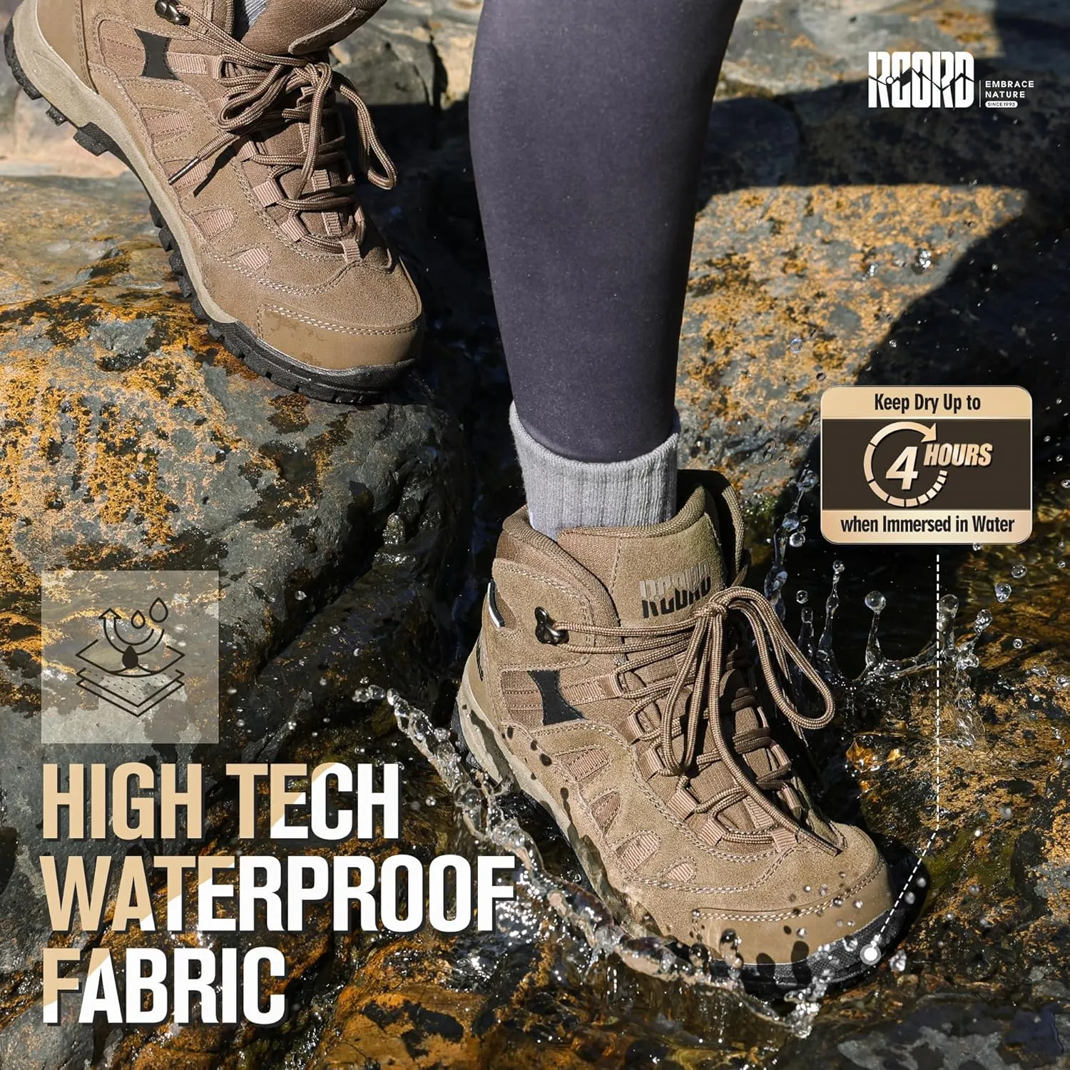 R CORD Hiking Boots Women Waterproof Non-Slip Womens Hiking Shoes Comfortable Outdoor Womens Hiking Boots Walking Boots Hiking Shoes Women