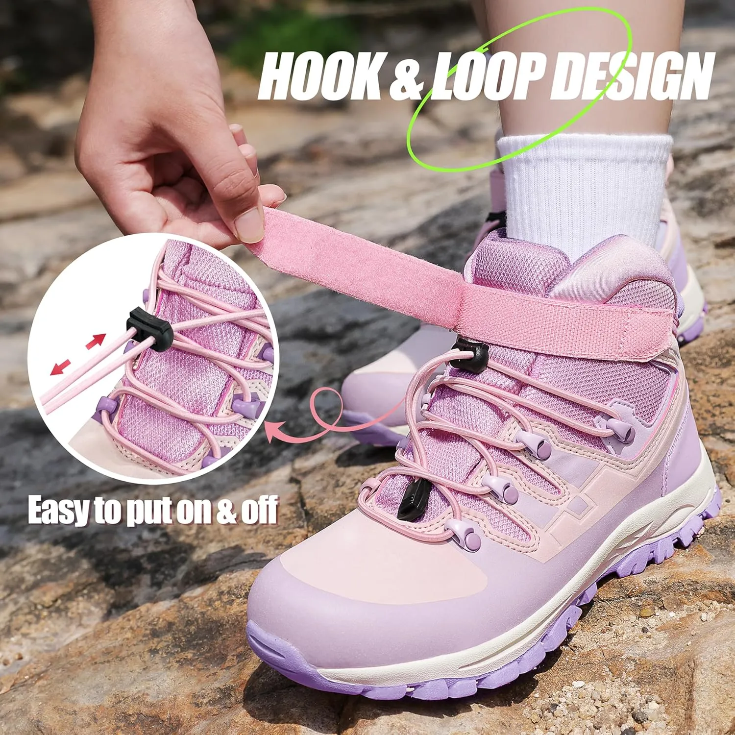 R CORD Kids Hiking Boots Girls Hiking Boots Waterproof Durable TPR Traction Drawstring Closure Girls Hiking Boots Anti-Skid Athletic Outdoor Boots