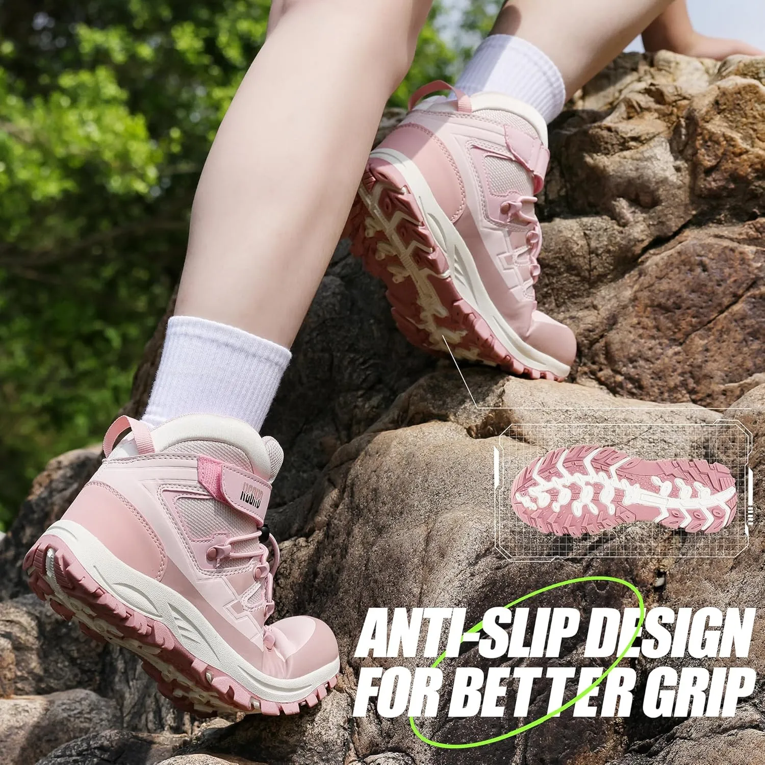 R CORD Kids Hiking Boots Girls Hiking Boots Waterproof Durable TPR Traction Drawstring Closure Girls Hiking Boots Anti-Skid Athletic Outdoor Boots