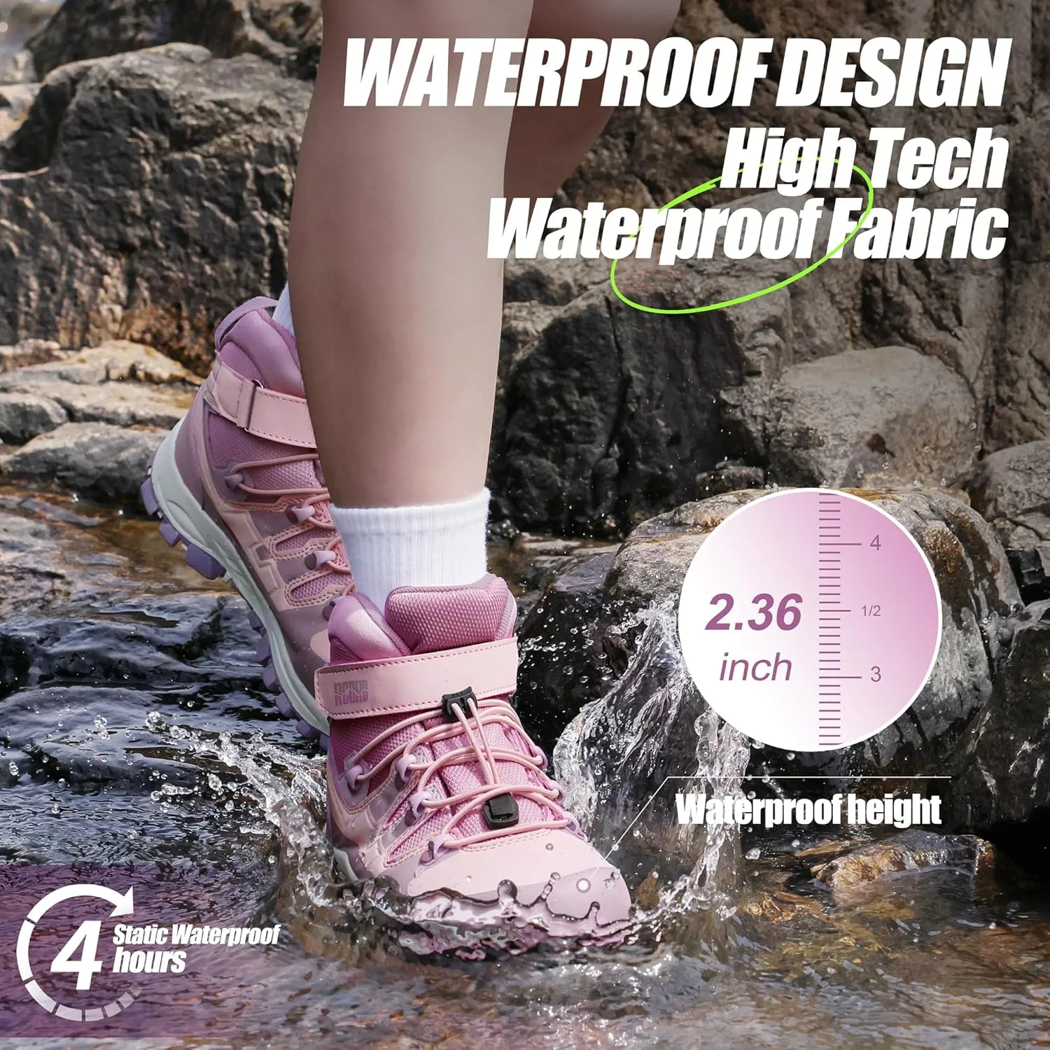 R CORD Kids Hiking Boots Girls Hiking Boots Waterproof Durable TPR Traction Drawstring Closure Girls Hiking Boots Anti-Skid Athletic Outdoor Boots