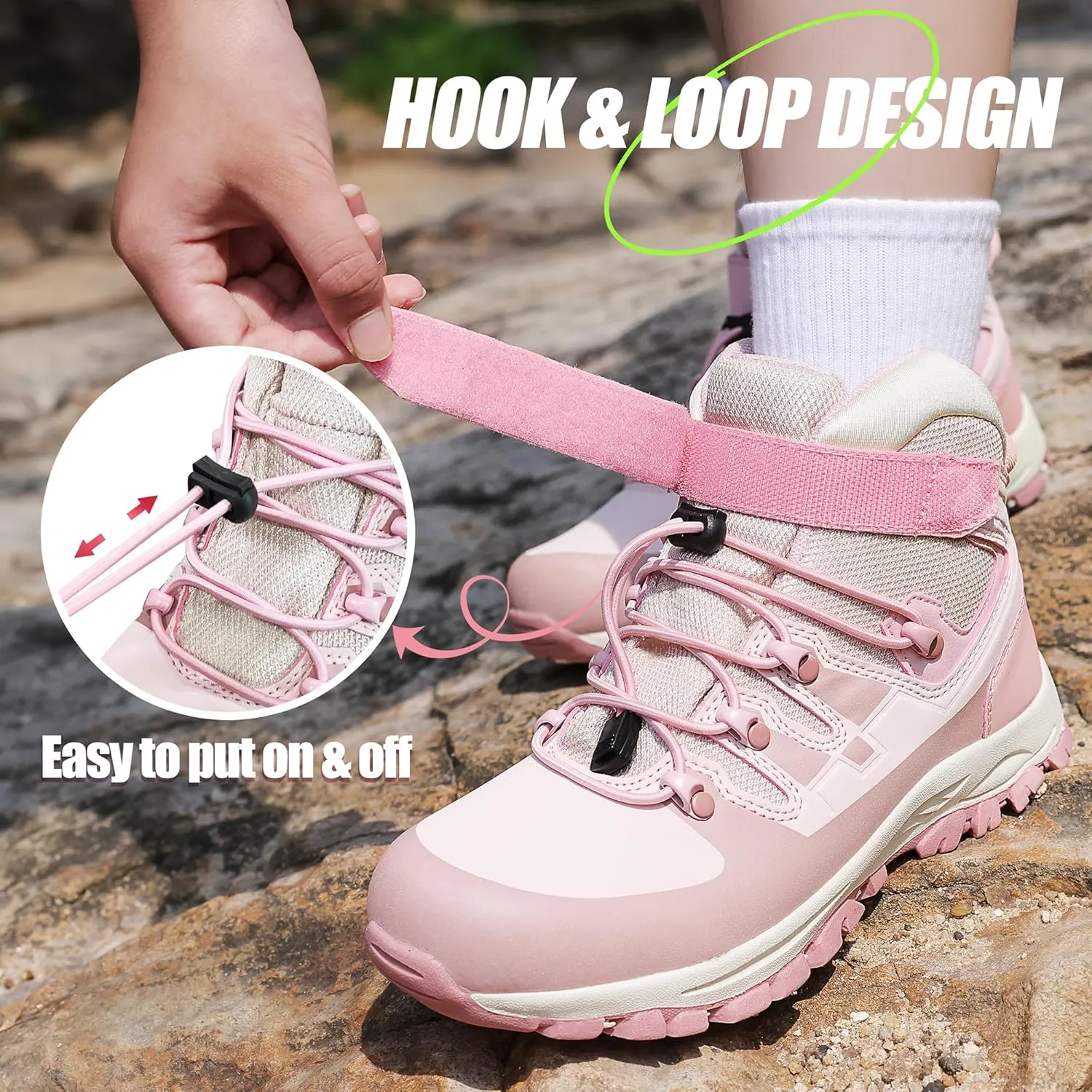 R CORD Kids Hiking Boots Girls Hiking Boots Waterproof Durable TPR Traction Drawstring Closure Girls Hiking Boots Anti-Skid Athletic Outdoor Boots