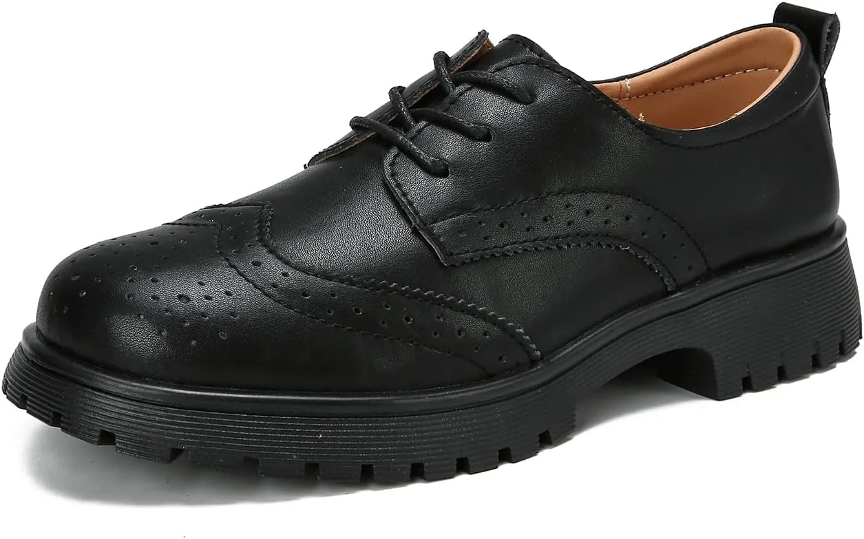 Ruiatoo Dress Shoes for Women Comfort Lace-Up Platform Oxford Shoes Round Toe Oxford Dress Shoe