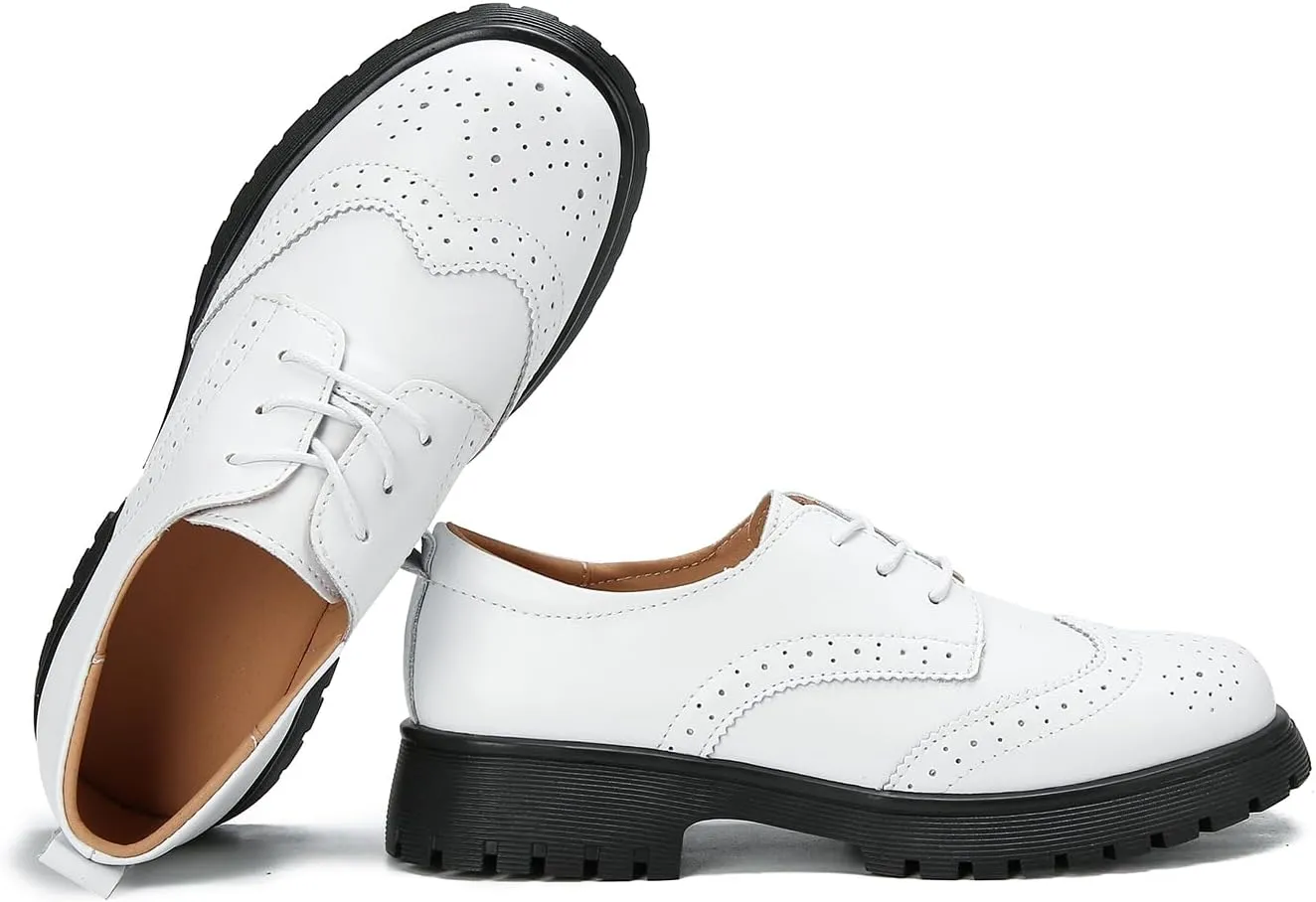 Ruiatoo Dress Shoes for Women Comfort Lace-Up Platform Oxford Shoes Round Toe Oxford Dress Shoe