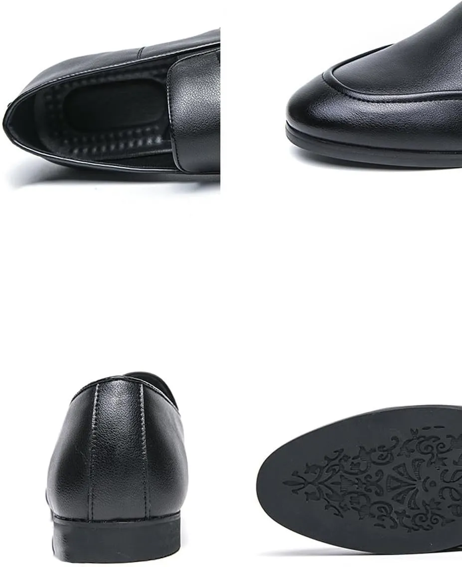 Santimon Mens Classic Slip-On Leather Loafers Comfortable Elastic Formal Dress Shoes for Business, Weddings, and Casual Wear Black 10 US