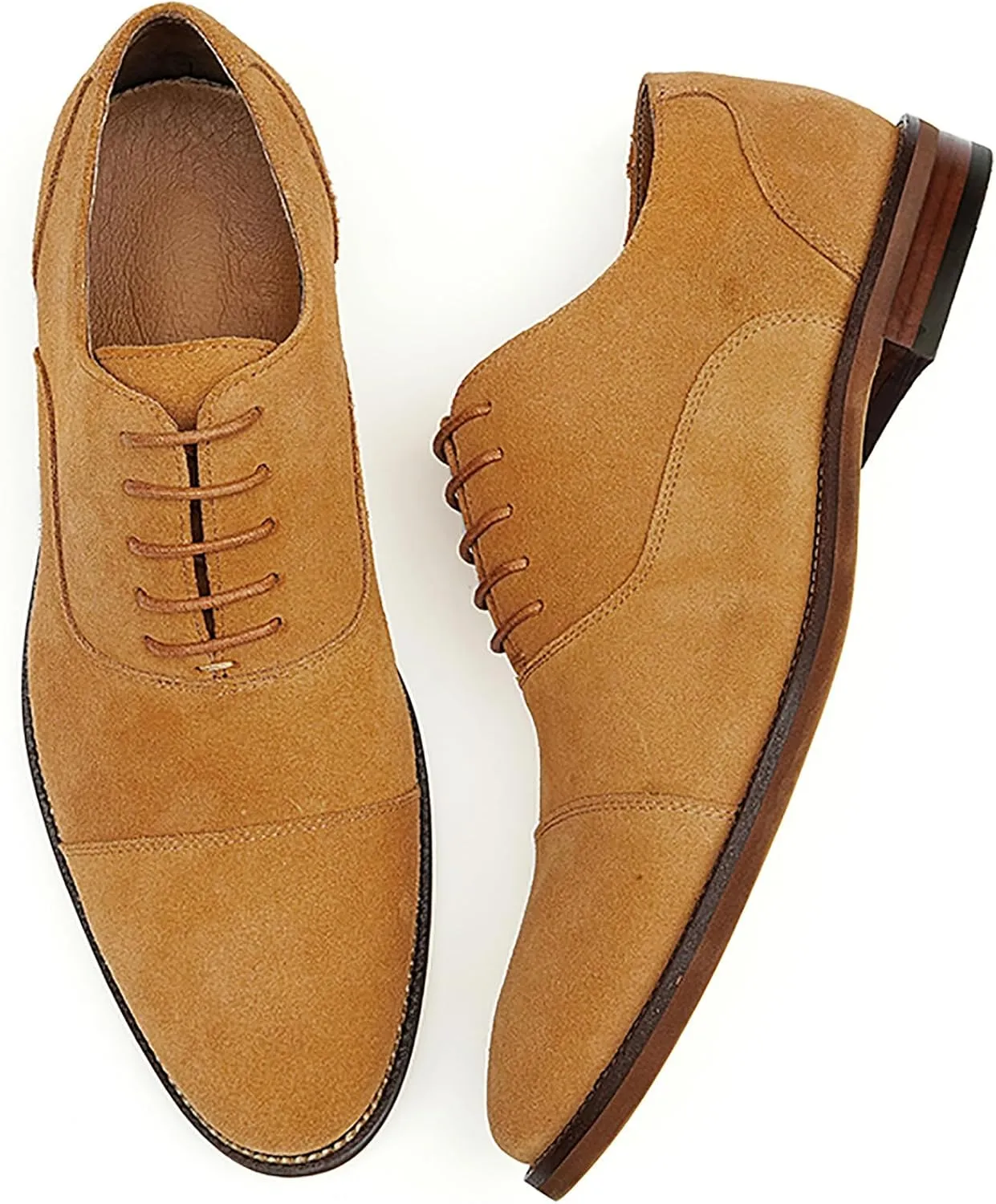 Santimon Men's Handmade Suede Leather Cap Toe Oxfords Fashion Dress Formal Derby Shoes