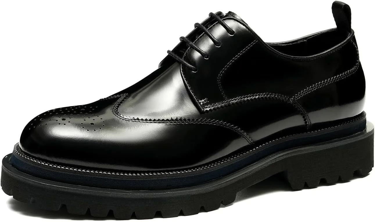 Santimon Mens Oxfords Formal Dress Genuine Leather Wingtips Brogues Derby Fahion Prom Wedding Business Casual Comfort Thick Sole Walking Shoes