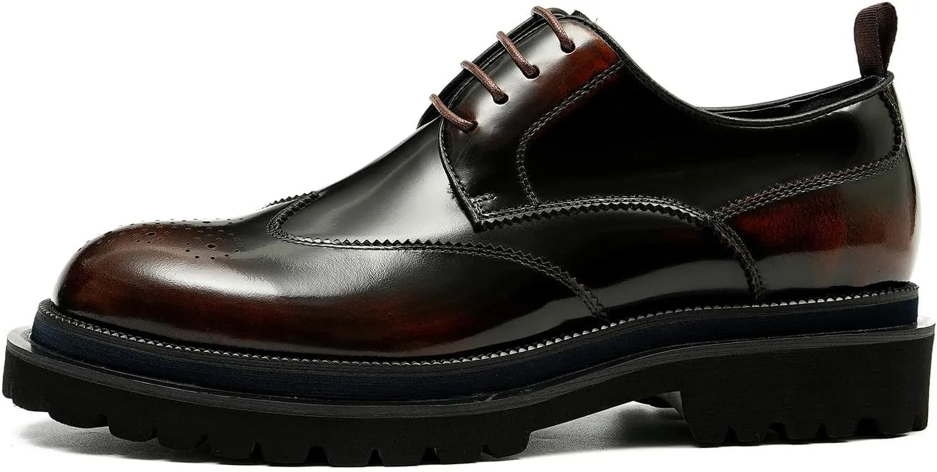 Santimon Mens Oxfords Formal Dress Genuine Leather Wingtips Brogues Derby Fahion Prom Wedding Business Casual Comfort Thick Sole Walking Shoes