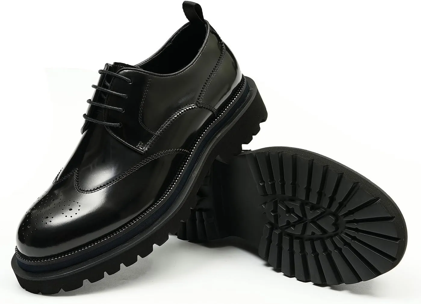 Santimon Mens Oxfords Formal Dress Genuine Leather Wingtips Brogues Derby Fahion Prom Wedding Business Casual Comfort Thick Sole Walking Shoes
