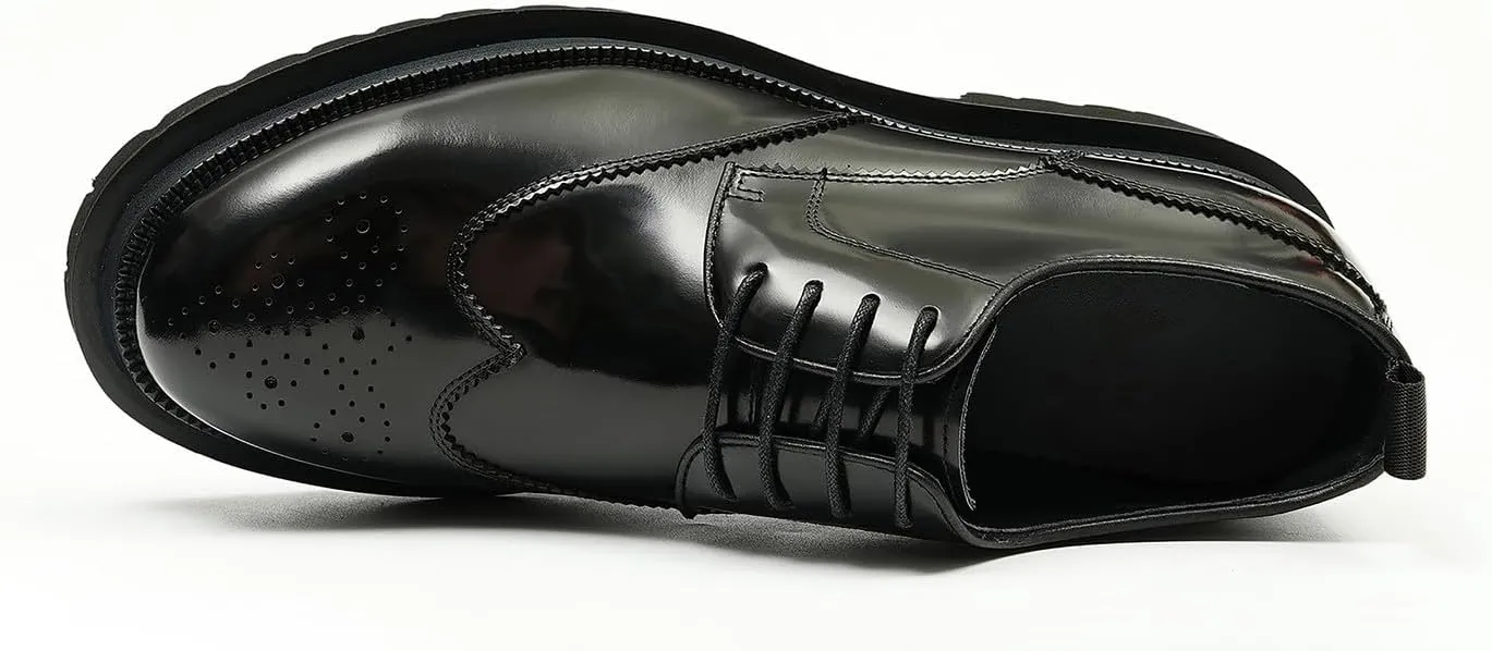 Santimon Mens Oxfords Formal Dress Genuine Leather Wingtips Brogues Derby Fahion Prom Wedding Business Casual Comfort Thick Sole Walking Shoes