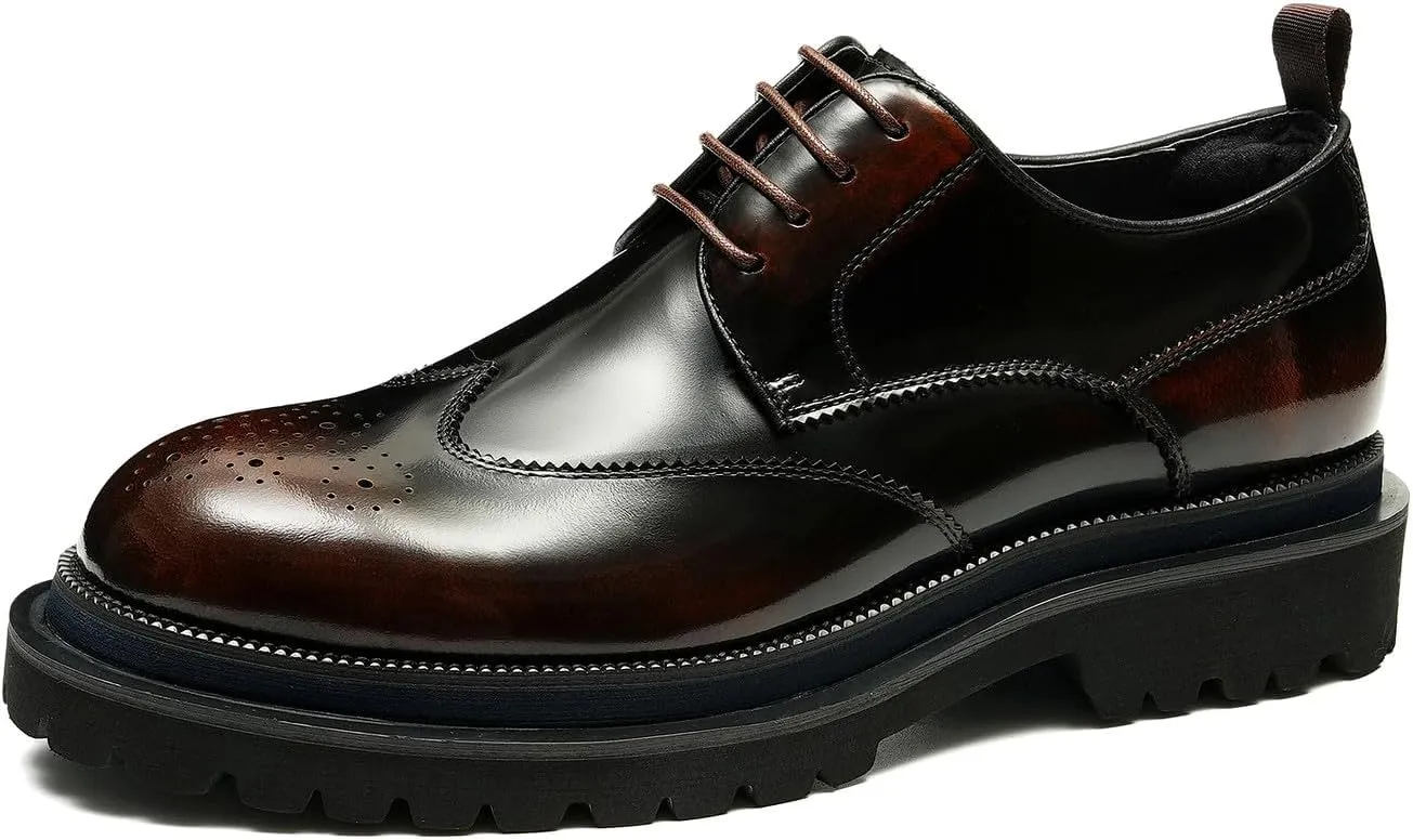 Santimon Mens Oxfords Formal Dress Genuine Leather Wingtips Brogues Derby Fahion Prom Wedding Business Casual Comfort Thick Sole Walking Shoes