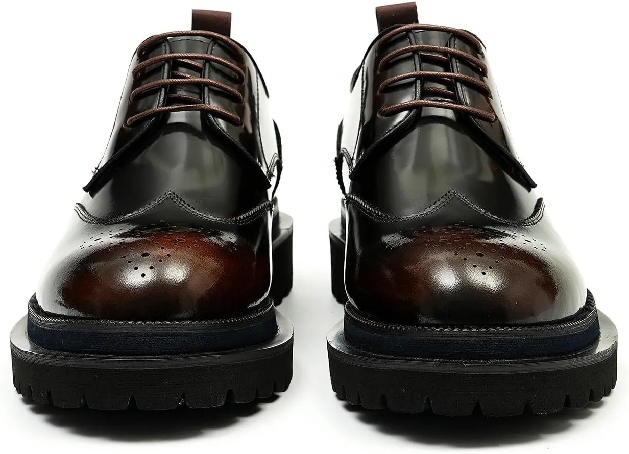 Santimon Mens Oxfords Formal Dress Genuine Leather Wingtips Brogues Derby Fahion Prom Wedding Business Casual Comfort Thick Sole Walking Shoes