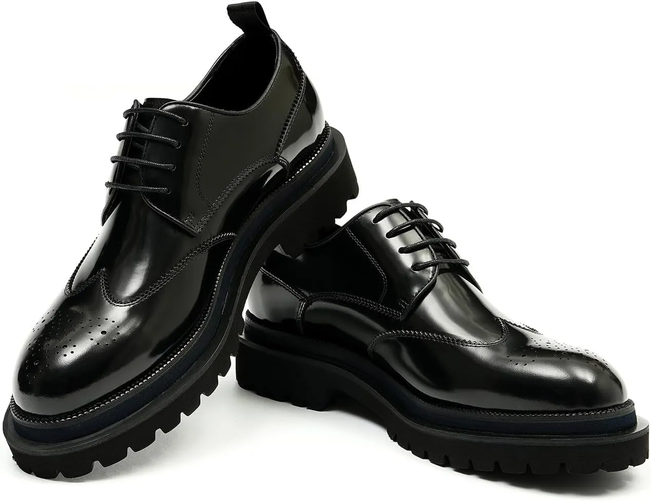Santimon Mens Oxfords Formal Dress Genuine Leather Wingtips Brogues Derby Fahion Prom Wedding Business Casual Comfort Thick Sole Walking Shoes