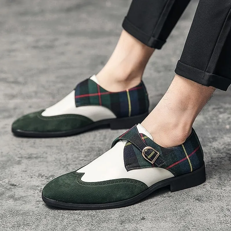 Santimon Mens Wingtip Brogues Two Tone Oxford Dress Shoes Lace up Classic Plaid Prom Fashion Slip On Buckle Belt Shoes