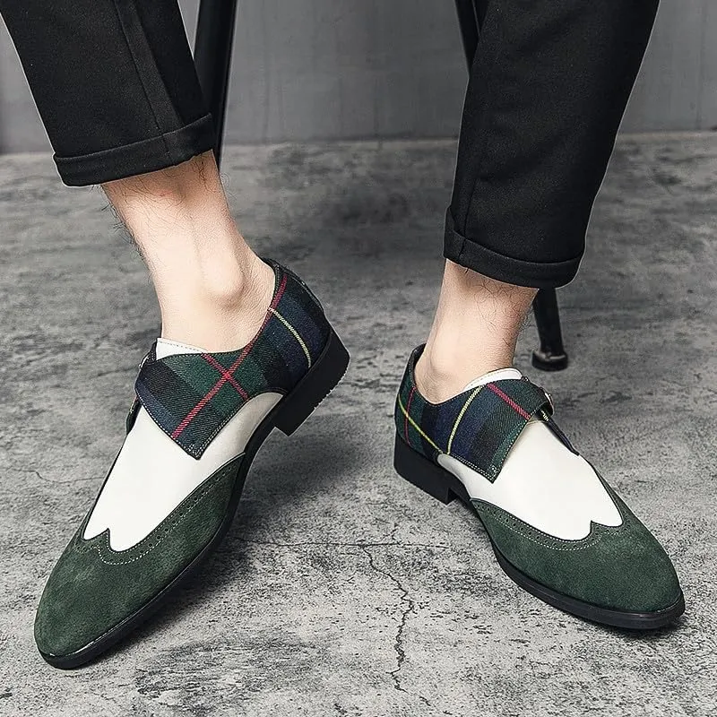 Santimon Mens Wingtip Brogues Two Tone Oxford Dress Shoes Lace up Classic Plaid Prom Fashion Slip On Buckle Belt Shoes