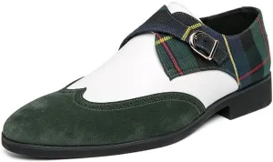 Santimon Mens Wingtip Brogues Two Tone Oxford Dress Shoes Lace up Classic Plaid Prom Fashion Slip On Buckle Belt Shoes