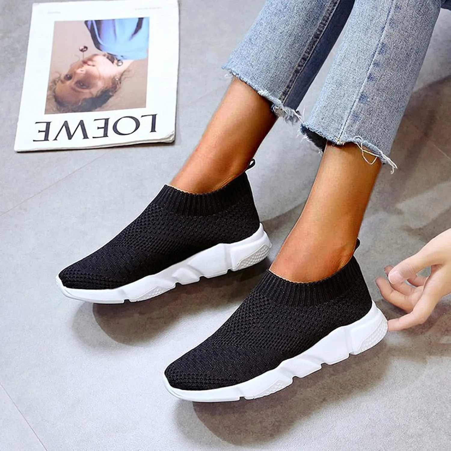 SBGMoSJ Womens Walking Shoes Wide Width Office Black Walking White Shoes Women Size 5 Womens Sneakers Size 7.5 Wide Slip On Womens Black High Top Fashion Sneakers Size 11 Wide Slip On Shoes for Women