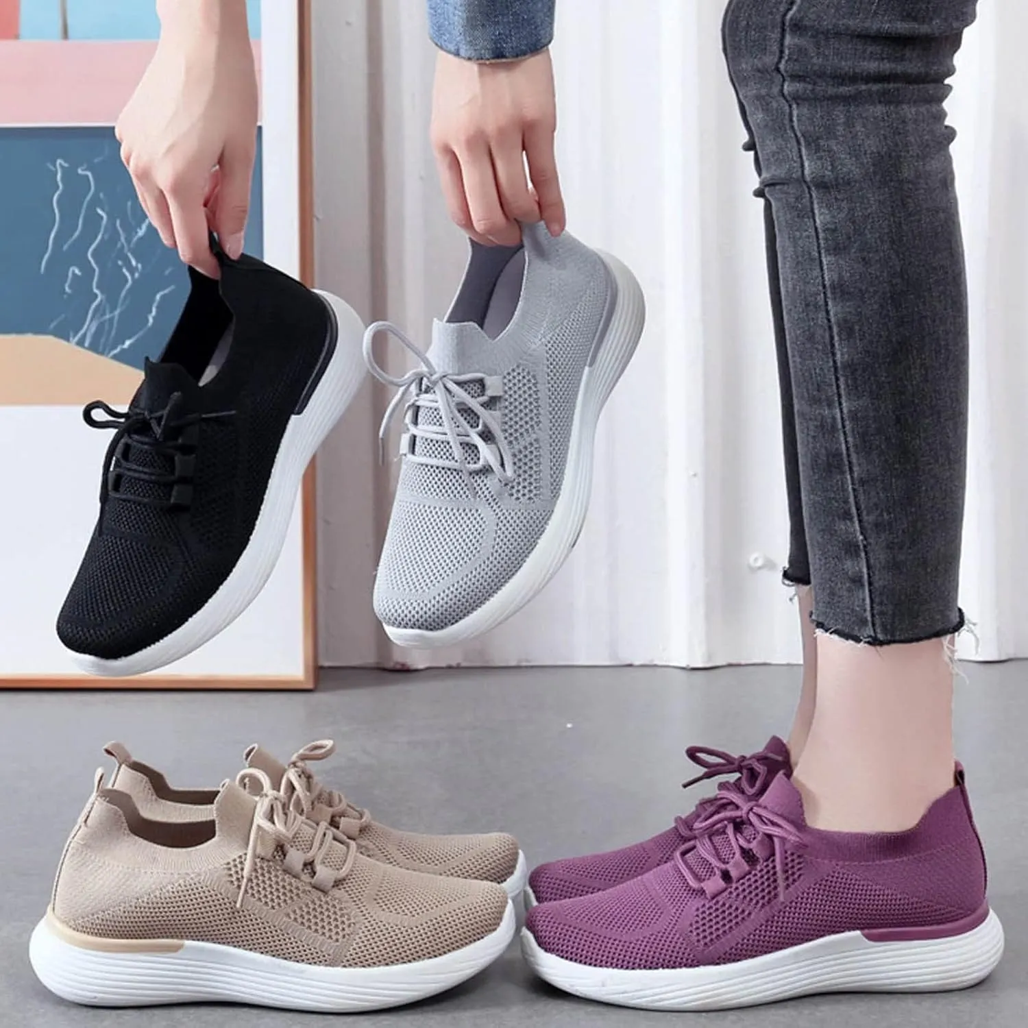 SBGMoSJ Womens Walking Sneakers Size 10 Wide Women Orthopedic Sneakers Walking Womens Casual Shoes Slip Ons Mule Women's Sneakers Wide Width Comfortable Walking Shoes Women Slip On