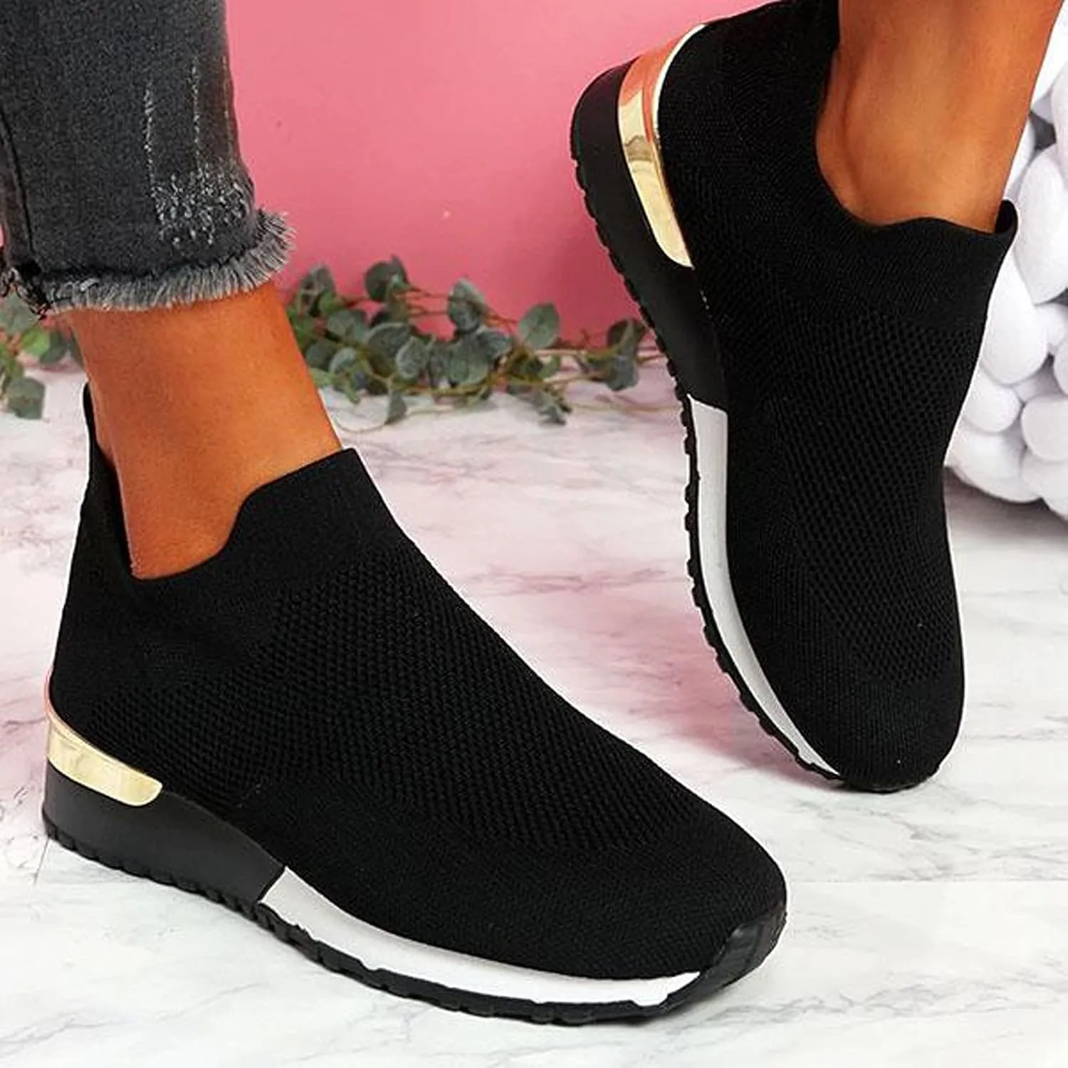SBGMoSJ Women's Walking Sneakers Wide Width Slip On Shoes Women Dressy Casual Low Heel Womens Casual Shoes Slip Ons Womens Shoes Size 6.5 Sneakers Zapatos CóModos para Hombre