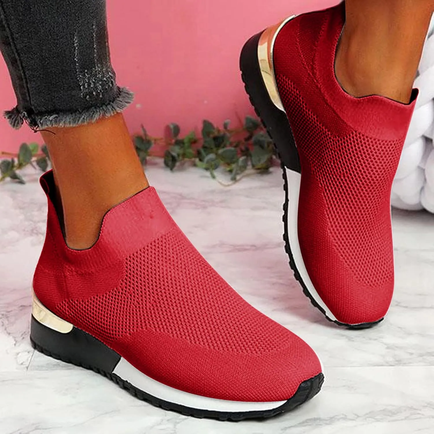 SBGMoSJ Women's Walking Sneakers Wide Width Slip On Shoes Women Dressy Casual Low Heel Womens Casual Shoes Slip Ons Womens Shoes Size 6.5 Sneakers Zapatos CóModos para Hombre