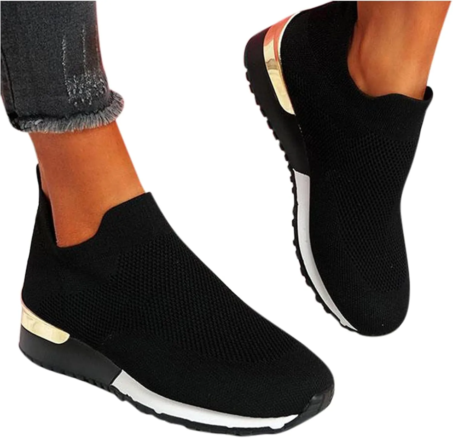 SBGMoSJ Women's Walking Sneakers Wide Width Slip On Shoes Women Dressy Casual Low Heel Womens Casual Shoes Slip Ons Womens Shoes Size 6.5 Sneakers Zapatos CóModos para Hombre