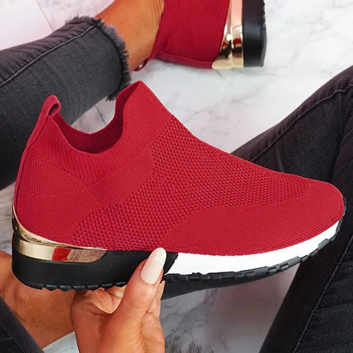 SBGMoSJ Women's Walking Sneakers Wide Width Slip On Shoes Women Dressy Casual Low Heel Womens Casual Shoes Slip Ons Womens Shoes Size 6.5 Sneakers Zapatos CóModos para Hombre