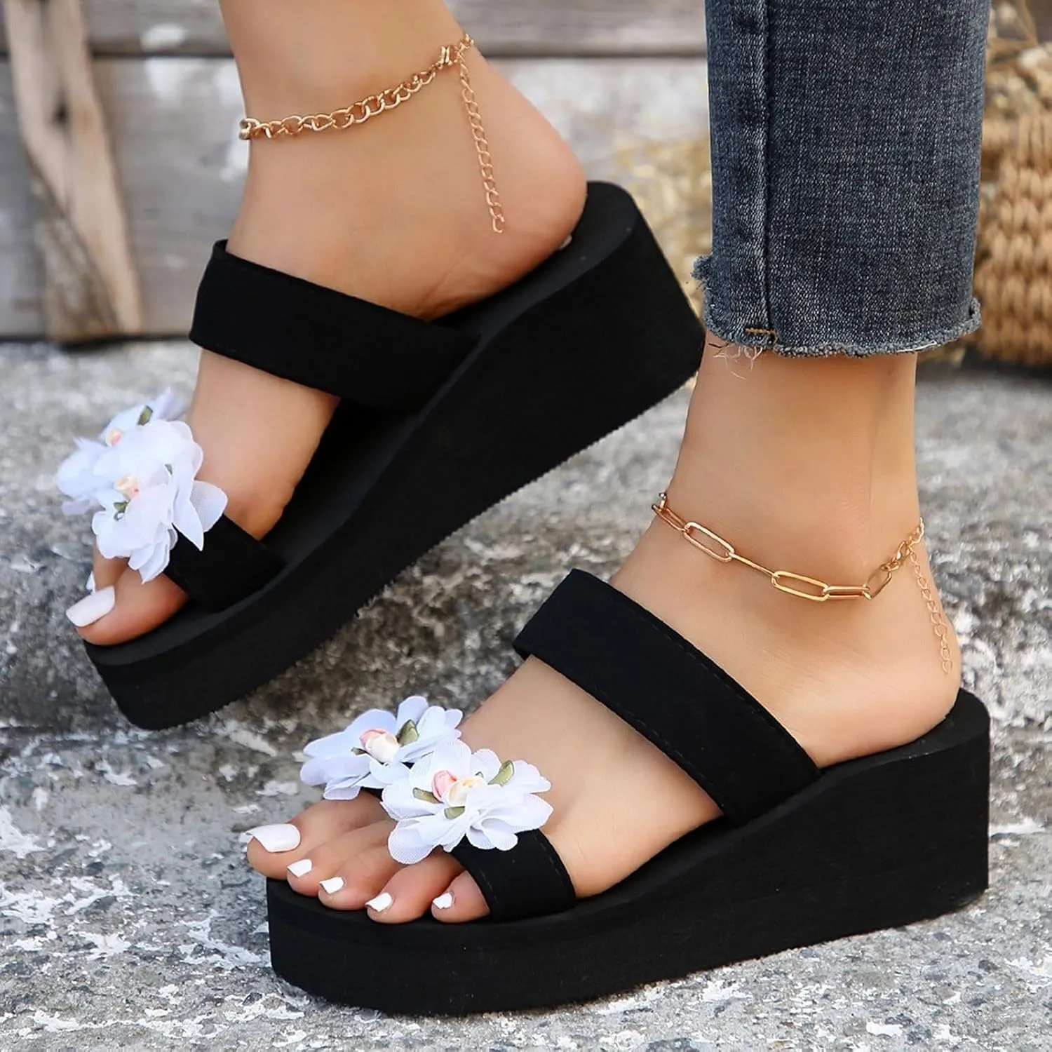 Shoes For Women Open Toe Flatform Wedge Casual Heeled Slip On Thick Cushion Sandal Womens Wide Sandals Size 9w