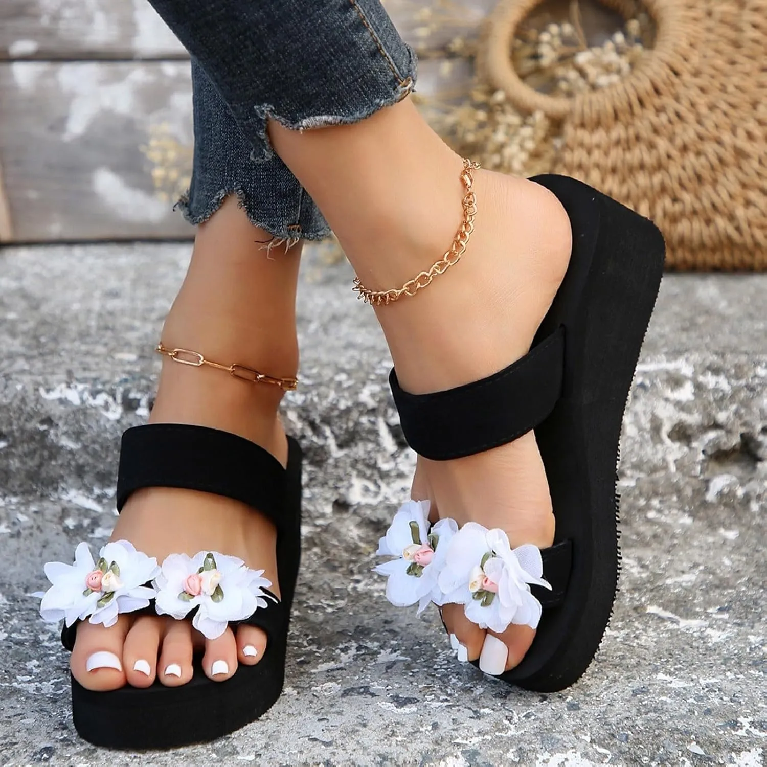 Shoes For Women Open Toe Flatform Wedge Casual Heeled Slip On Thick Cushion Sandal Womens Wide Sandals Size 9w