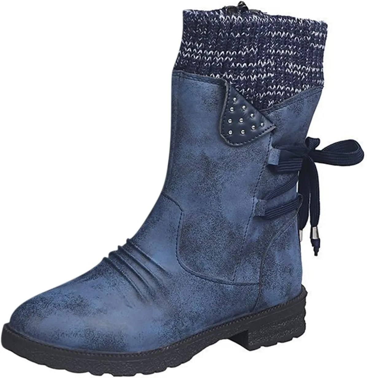 SnowBoots for Women Warm Stretch Knit Winter Shoes Lace Up Mid Calf Boots Slouchy Suede Boots Non Slip Hiking Boots