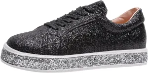 Sparkly Sneakers for Women Women's Glitter Shoes Sparkly Lightweight Metallic Sequins Tennis Shoes LCE Up Walking Shoes Cute