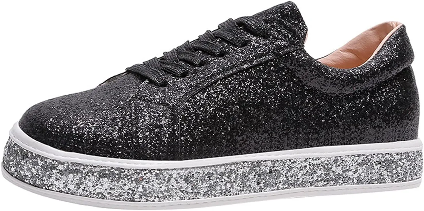 Sparkly Sneakers for Women Women's Glitter Shoes Sparkly Lightweight Metallic Sequins Tennis Shoes LCE Up Walking Shoes Cute