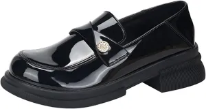 Stylish Women's Platform Loafers with Chunky Heel - Classic Comfortable Slip-On Leather Shoes for Casual Wear