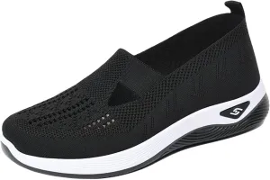 Summer Loafers for Women Woven Orthopedic Breathable Soft Shoes Lightweight Comfortable Mesh Trainers Soft Sole Arch Support Walking Shoes Ladies Air Cushion Athletic Shoes