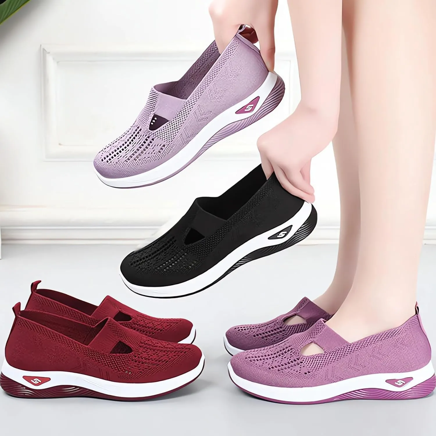 Summer Loafers for Women Woven Orthopedic Breathable Soft Shoes Lightweight Comfortable Mesh Trainers Soft Sole Arch Support Walking Shoes Ladies Air Cushion Athletic Shoes