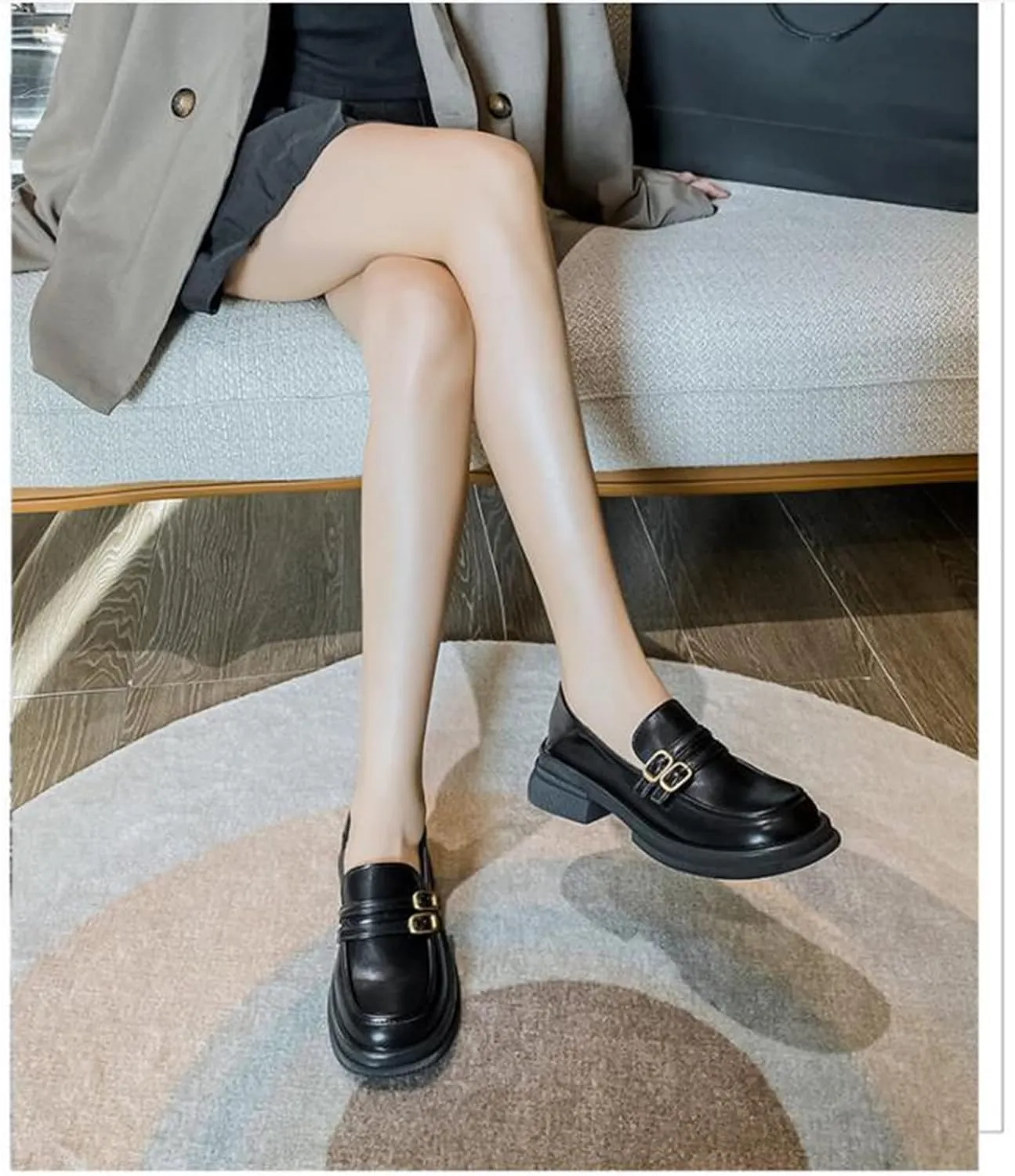 TNXZ Girl's Chunky Platform Loafers with Buckle Leather Casual Business Soft Comfort Slip-on Peny Shoes
