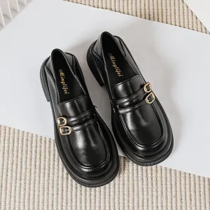TNXZ Girl's Chunky Platform Loafers with Buckle Leather Casual Business Soft Comfort Slip-on Peny Shoes