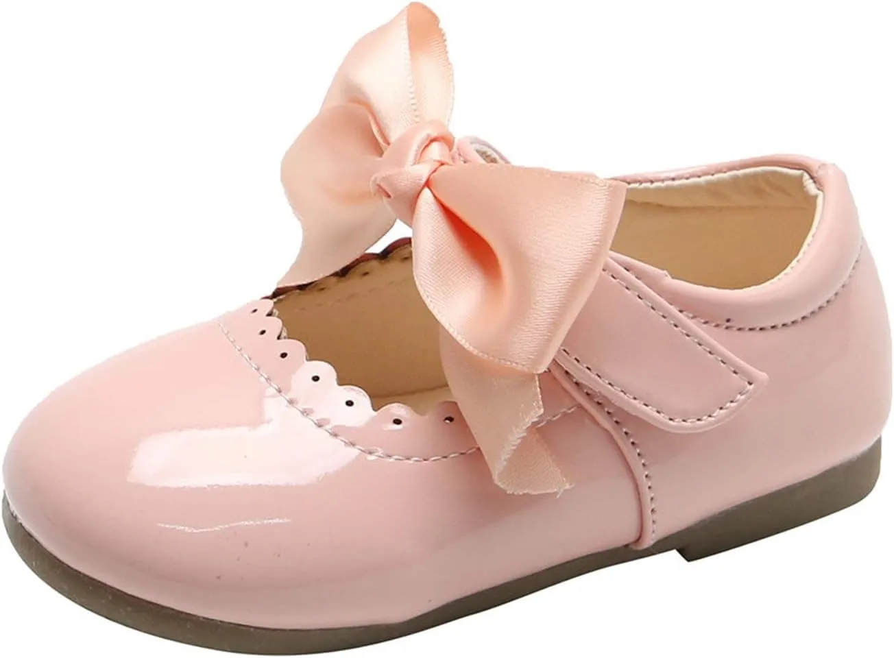 Toddler Girls Slip On Shoes Baby Girl Kids Cute Princess Shoes Fashion Bow Hollow Out Non-Slip Leather Flats Shoes T-177 Pink 4