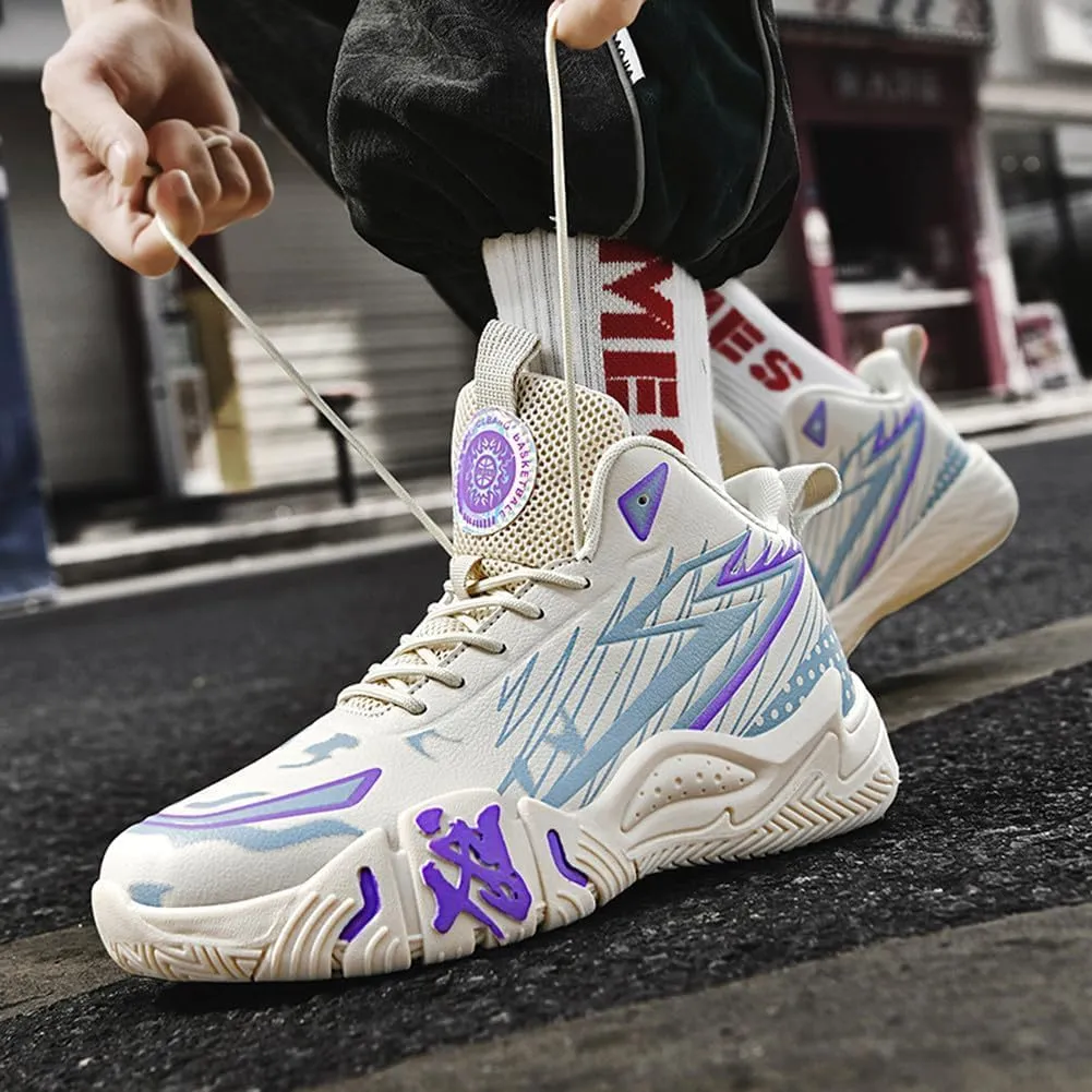 Unisex High Top Breathable Mesh Basketball Shoes Lightweight Shock Absorption and Training Sneakers