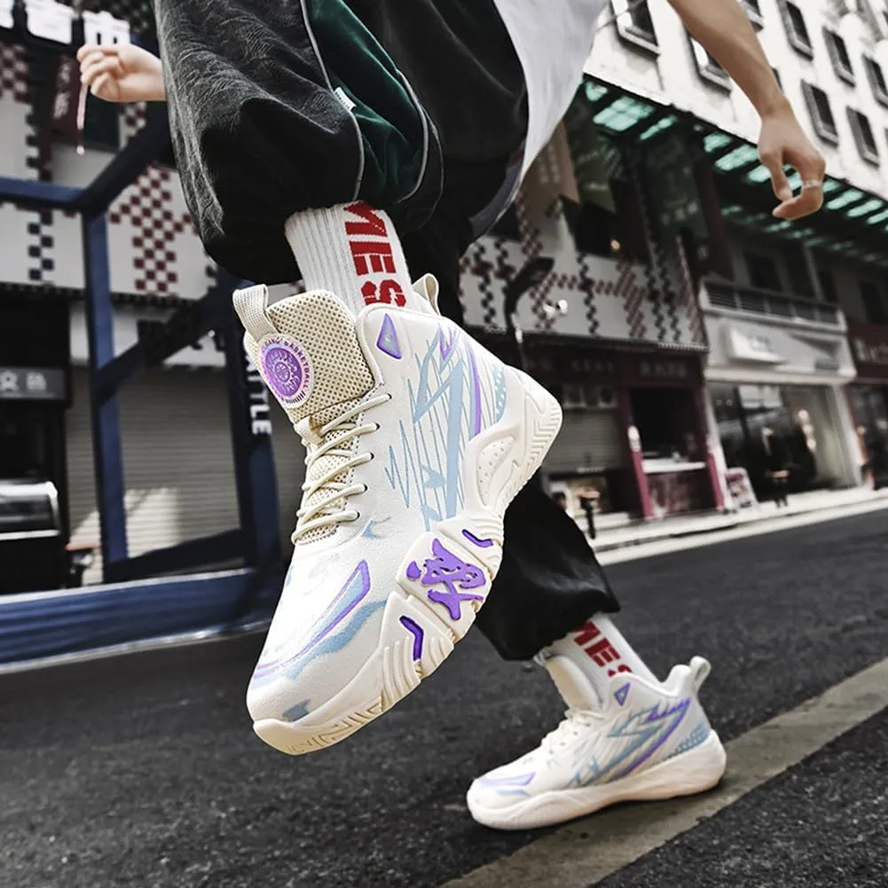 Unisex High Top Breathable Mesh Basketball Shoes Lightweight Shock Absorption and Training Sneakers